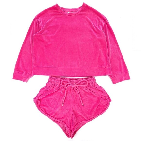 Mikoh Tops - MIKOH Track Set Kimo Oversized Sweatshirt Luca Shorts Pink Passion Velour Large